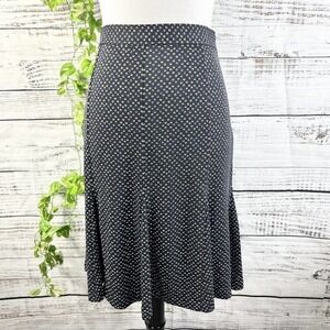 Talbots Skirt 8 Navy Blue Polka Dots Knee Flared A Line Slinky Stretch Modest